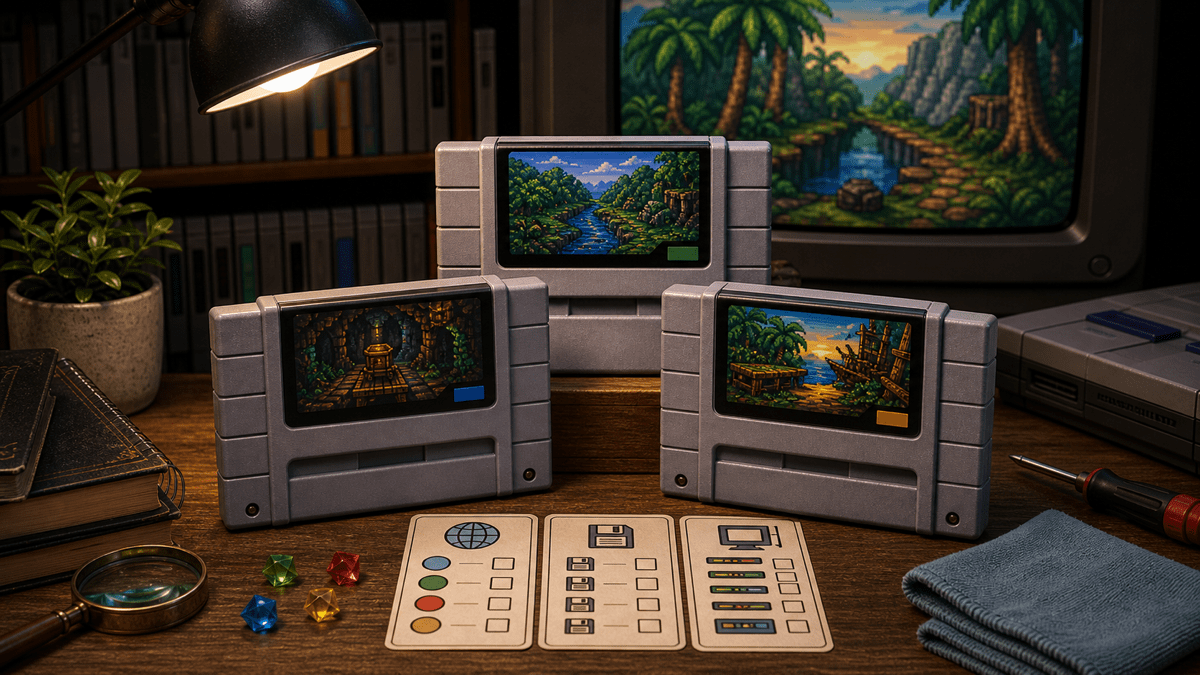 Donkey Kong Country Cartridge Buying Guide: Region, Save, and Compatibility featured image in 16-bit jungle platformer collector style.