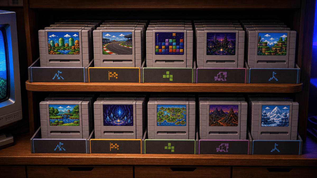 Super Mario Collector Shelf: What to Pair with Platformer Cartridges featured image in 16-bit platform game magazine style.