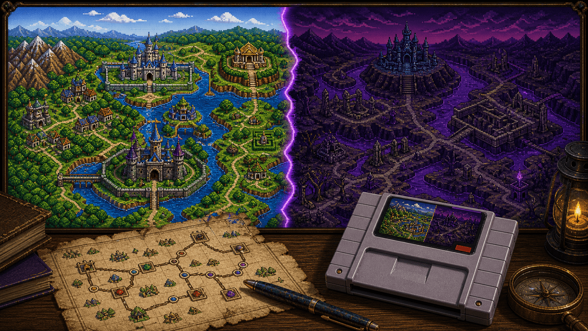 A Link to the Past Review: Why Its World Design Still Works featured image in 16-bit fantasy adventure collector style.