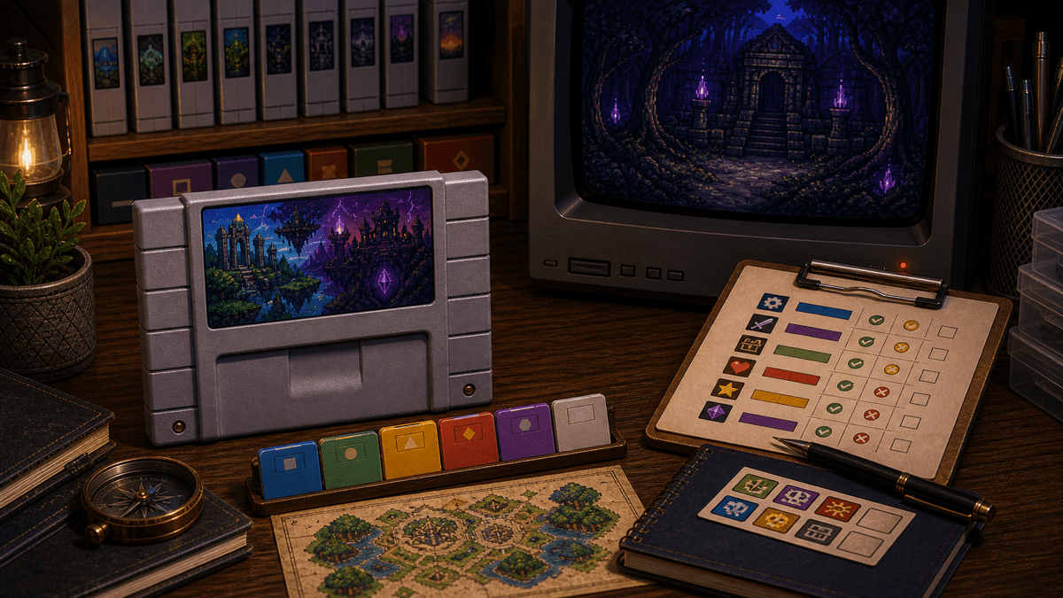 Parallel Worlds and Zelda ROM Hack Cartridges: Collector Notes featured image in 16-bit fantasy adventure collector style.
