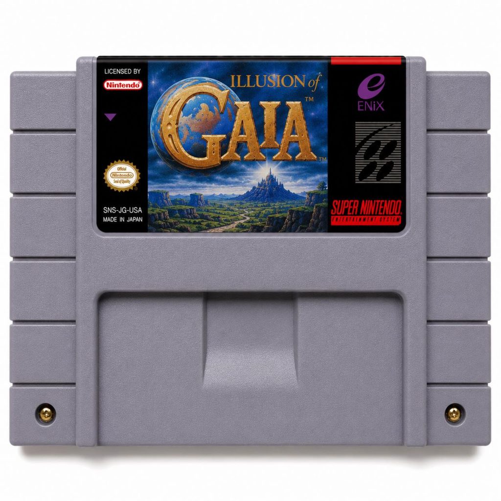 Illusion of Gaia custom SNES cartridge with Grade A label, NTSC-U version with SRAM save support.