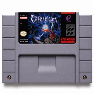 Terranigma custom SNES cartridge with Grade A label, PAL version with SRAM save support.